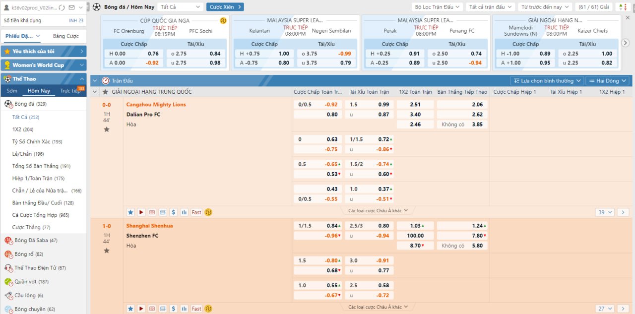 BONG999 - TRANG CÁ CƯỢC BÓNG ĐÁ UY TÍN HÀNG ĐẦU CHÂU Á Bảng tỷ lệ kèo của nhà cung cấp Saba Sports